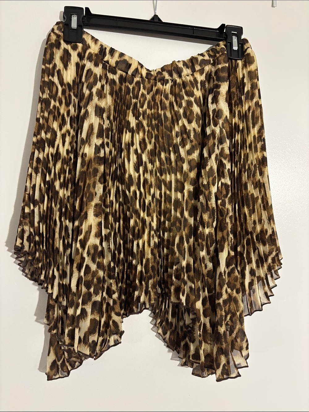 Pleated Leopard Print Asymmetric Skirt - Brown/Cream